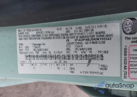 2019 Ford Fiesta Se z USA, uszkodzony, nr VIN 3FADP4BJ0KM155342